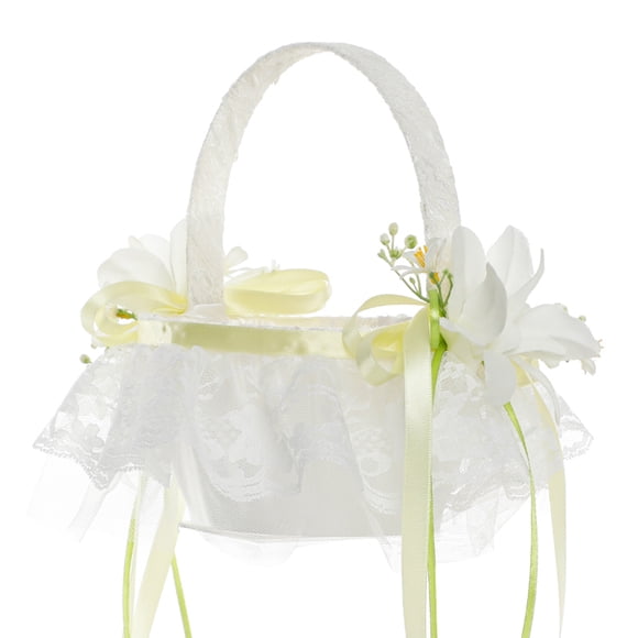 Panier de Fleurs de Mariage avec Poignée Mignonne en Perles, Nœud, Paniers de Fleurs en Satin pour Cérémonie de Mariage