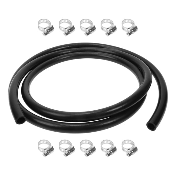 Unique Bargains 1 Set Fuel Line Kit Vacuum Hose Automotive Fuel Hose with 10 Clamps 12ft 3/4" ID 11/7" OD Black NBR Rubber