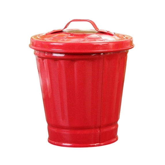 Large Capacity Desktop Trash Can with Lid - Bucket Shape, Stainless, Leakproof Garbage Storage, Coated, Large Opening, Waste Bin, Household Supplies