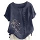 thumbnail image 2 of Xuyuer Women's Spring And Summer Block Print Round Neck Button Short Sleeve Casual T-Shirt, 2 of 5