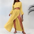 thumbnail image 5 of SOOMLON 2 Piece Skirt Set for Women Plus Size Long Sleeve Crop Tees Side Split Skirt Vacation Linen Matching Outfits, 5 of 8