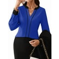 thumbnail image 2 of Womens Dressy V Neck Color Block Business Casual Blouses Long Sleeve Work Shirts Fall Trendy Clothes Blue M, 2 of 9