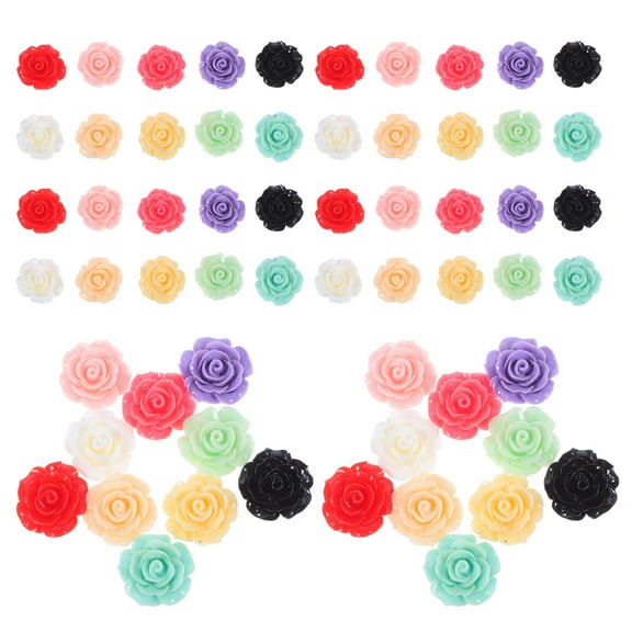 GARVALON 100Pcs Fake Flowers Assorted Color Resin Rose Beads for Diy Jewelry Making