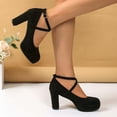 thumbnail image 5 of Women's Low Block Heels Mary Jane Closed Toe Work Pumps Round Toe Ankle Cross Straped Shoes, 5 of 8