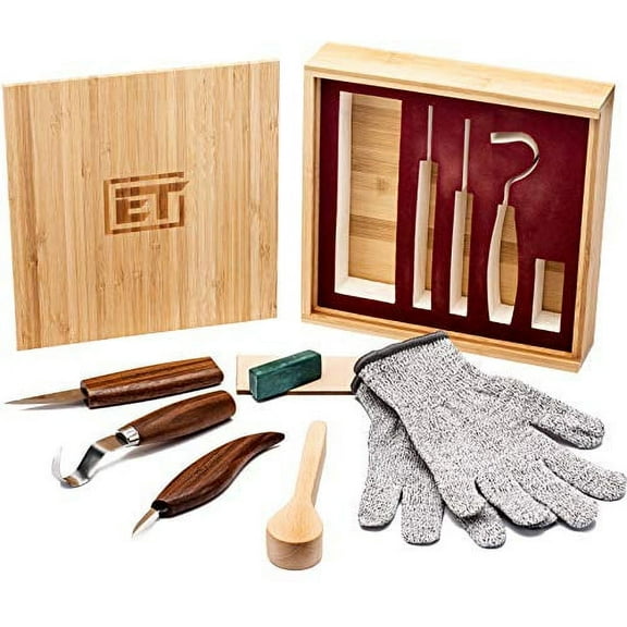 Elemental Tools Wood Carving Tools Kit: Complete With Whittling Knife, Hook Carving knife, Sloyd Knife, Wood Spoon Blank, and More!