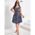 thumbnail image 3 of SHOWMALL Plus Size Sleeveless Summer Dress for Women, Keyhole Cutout Pleated Neck Navy Blue Dotted Floral 3X A-Line Dress with Pockets, Soft Casual Sun Dress, 3 of 5