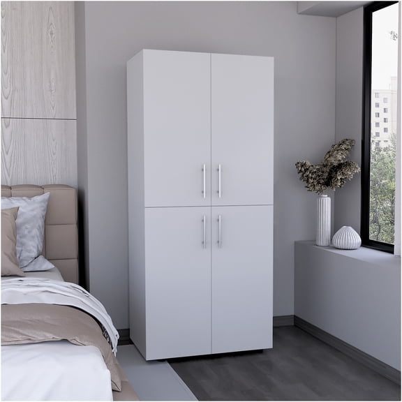 JERFIT White Modern Armoire Wardrobe Closet with Hanging Rods & Shelves, Freestanding Storage Cabinet Organizer for Bedroom