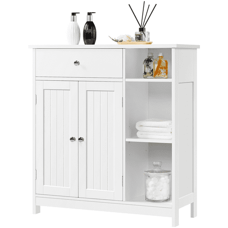 SmileMart Large Wooden Bathroom Floor Cabinet with Drawer for Living Room  White