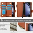 thumbnail image 7 of for Samsung Galaxy Z Fold 5 Wallet Case with S Pen Holder, Magnetic Closure with RFID Blocking ID Card Slots Zipper Purse PU Leather Flip Kickstand Lanyard Phone Case,Brown, 7 of 7