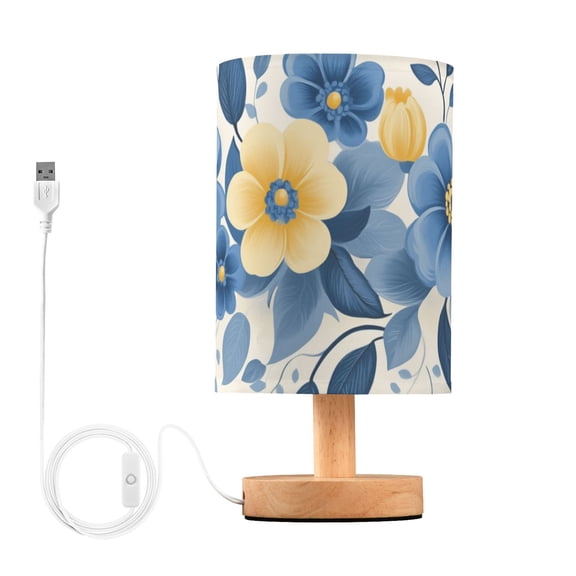Delicate Blue and Yellow Flowers Table Lamp with USB Port LED Warm Light Lamp Night Light Home Decor