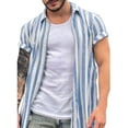 thumbnail image 1 of XXLvision Men Button Down Lapel Neck Short Sleeve Striped Casual Shirt, 1 of 5
