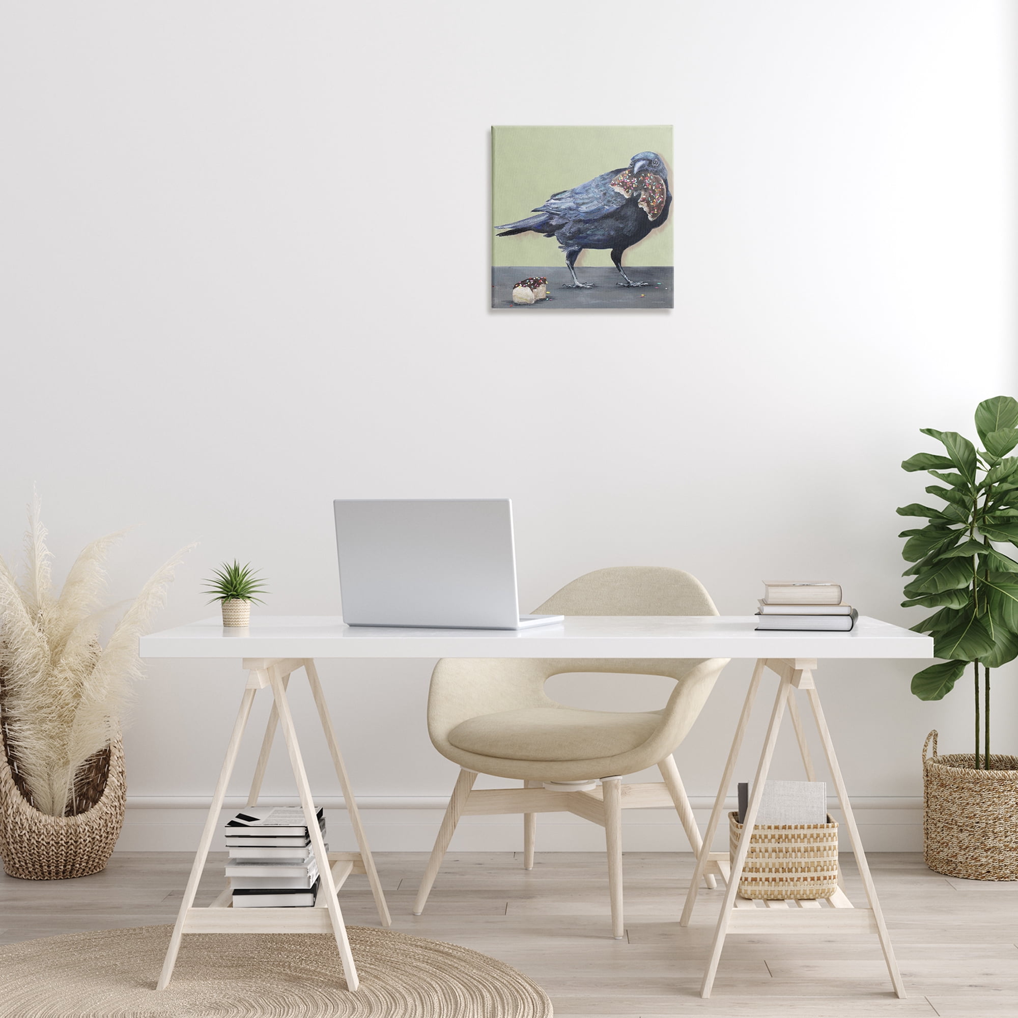 Stupell Industries Crow Eating Donut Food & Beverage Painting Gallery Wrapped Canvas Art Print Wall Art, 17 x 17