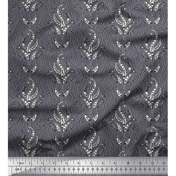 Soimoi Cotton Voile Fabric Leaves Block Decor Fabric Printed Yard 42 Inch Wide