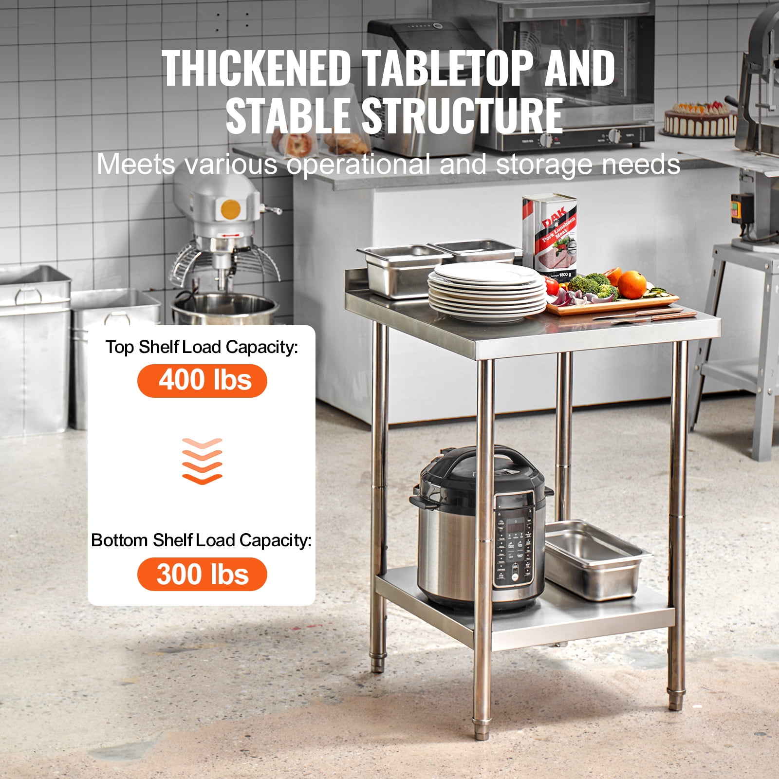KFFKFF 24x24x36-Inch Metal Food Preparation Table, Durable Stainless Steel Work Table, Adjustable Height, Ideal for Restaurants, Homes, and Hotels