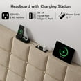 thumbnail image 4 of Ergonomic Upholstered Headboard Queen Size w/Charging Station, Linen Wingback Headboards w/Storage Pocket, Queen Headboard Only, Bed Frame Adapters, Sturdy Stable Solid Wood Bed Head Board, Beige, 4 of 16