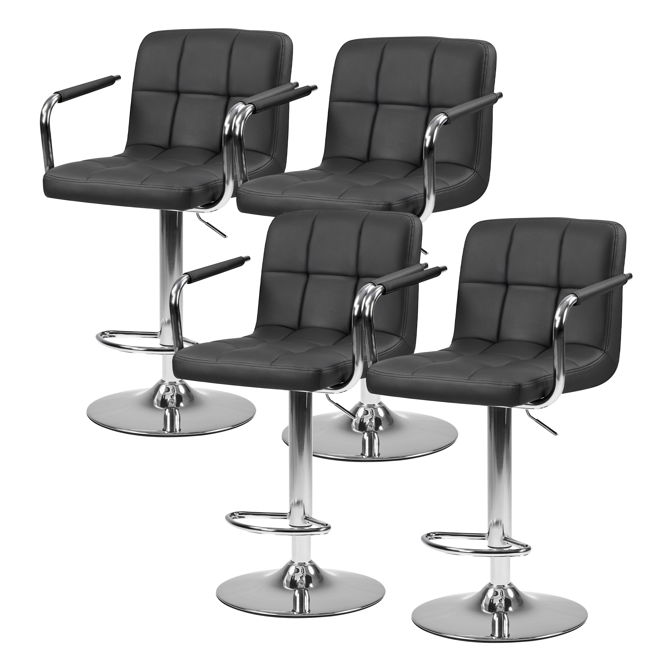 CONCETTA Set Of 2 Swivel Bar Stools With Armrests, Made of Adjustable Pu Leather with Back & Footrest,Black
