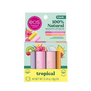 Eos 100% Natural Lip Balm Set- Tropical Variety Pack, 0.14 oz, Pack of 4