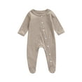 thumbnail image 1 of Qiylii Baby Footed-wrap Striped Bodysuit, Long Sleeve Round Neck Romper, 1 of 8