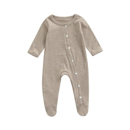 

Sunisery Newborn Baby Boys Girls Footed Jumpsuit Casual Striped Long Sleeve Romper Autumn Clothes Light Coffee 6-12 Months