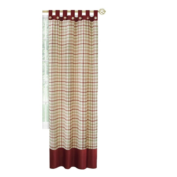 Traditional Elegance Tattersall Button Tab Top Window Curtain Panel - 52x84 - Burgundy