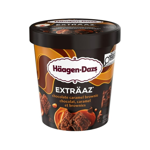 EXTRÄAZ Chocolate Caramel Brownie Ice Cream, Chocolate & Caramel Ice Cream With A Smooth Salted Caramel Swirl & Chewy Brownie Pieces, Prepared in Canada With Canadian Dairy, 450 mL