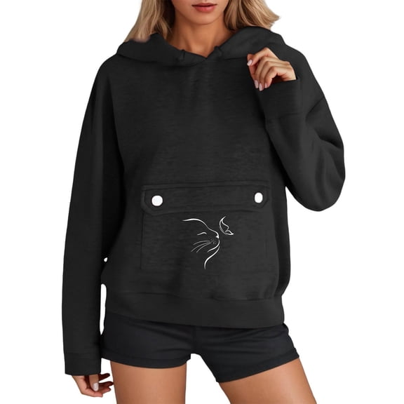 Cat Pouch Hoodie for Women Small Pet Carrier Sweatshirt Kangaroo Pocket Cat Holder Long Sleeve Pullover Hoodie