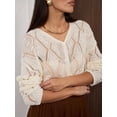 thumbnail image 4 of Women'S Light-Weight Crochet Cropped Cardigan V Neck Long Sleeve Button Up Shrug Sweater Milky White L, 4 of 9