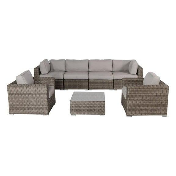 Living Source International 7-Piece Rattan Sectional Set plus Cushions in Gray