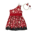 thumbnail image 6 of Odeerbi Infant Girls Christmas One Shoulder Dresses Cute Tulle Patchwork Irregular Hem Dress Kids Sleeveless Snowflake Print Dress with Headband Set Infant Girls Clothes, 6 of 9