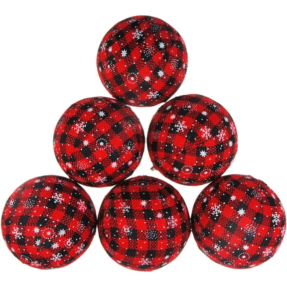 BOPORO 6 pcs Farmhouse Oversized Buffalo Plaid Check Fabric Ball Hanging Ornament Set Decorative Ball for Christmas Tree Valentines Decor Party 3-1/4 Inches (6, Black White)
