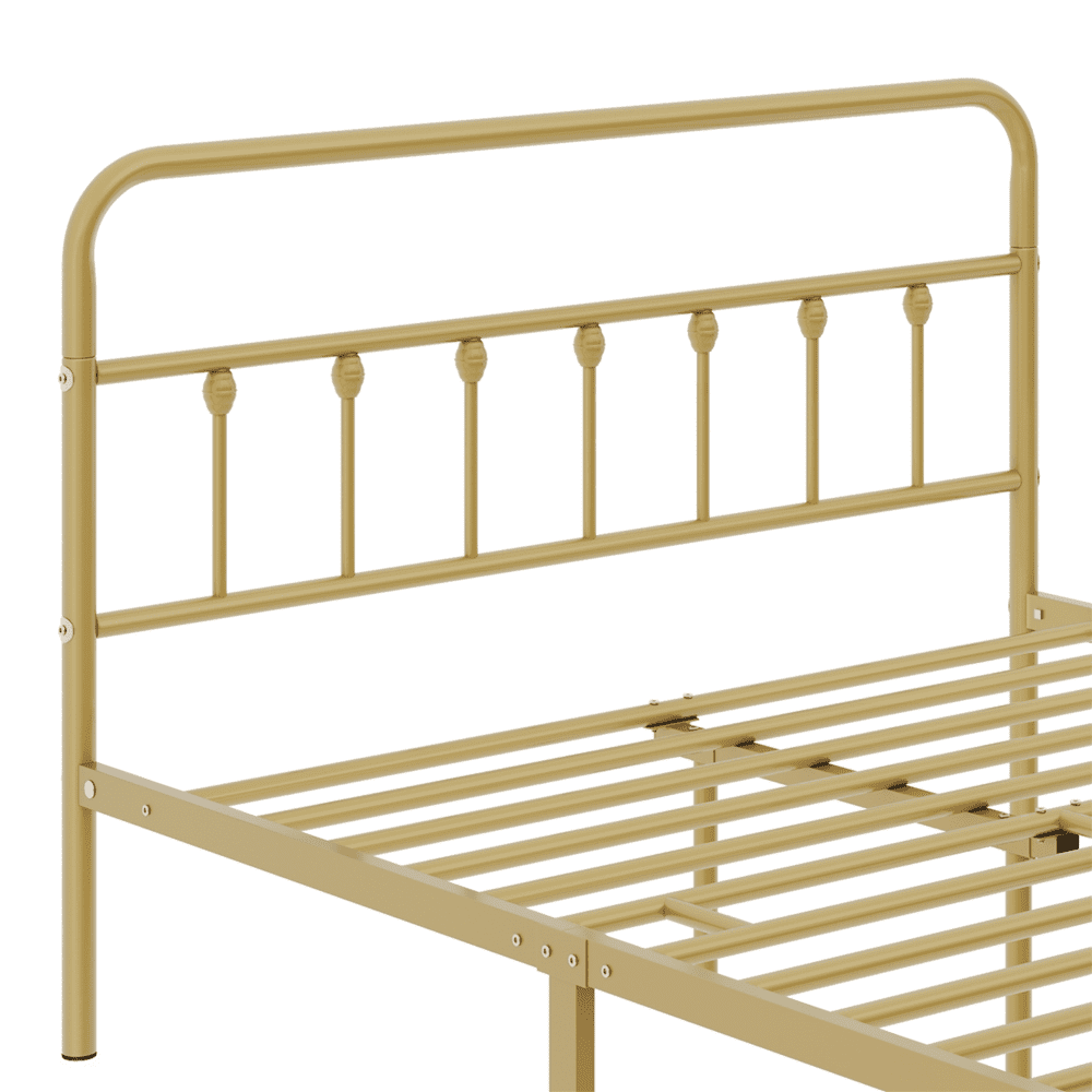 Alden Design Full Size Metal Platform Bed Frame with High Headboard, All Ages, Antique Gold