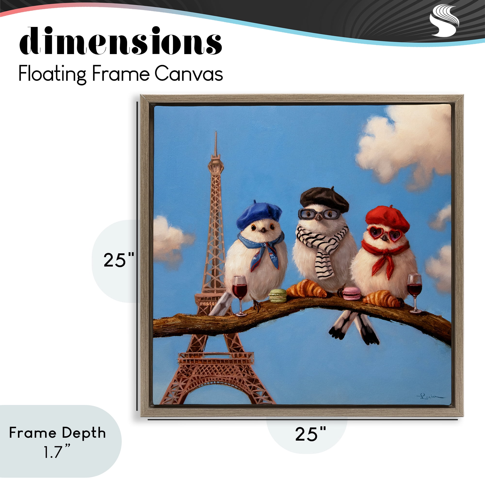 Stupell Industries Parisian Chic Birds in Paris Brown Framed Floater Canvas Wall Art, design by Lucia Heffernan