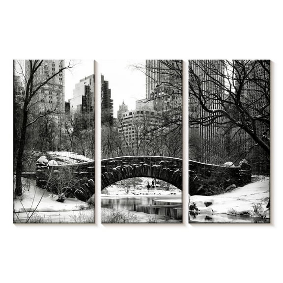 Elephant Stock Central Park Bw Wall Art - Horizontal Multi Panel Canvas - Living Room Wall Decor - Places Multi Panel - Black And White Decor By Philippe Hugonnard - 23" x 14"