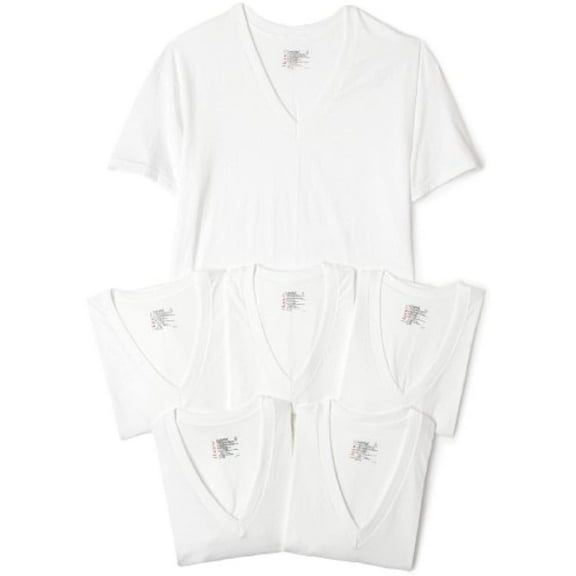 Hanes Ultimate Men's 6-Pack Classics V-Neck T-Shirt Value Pack, White, Medium
