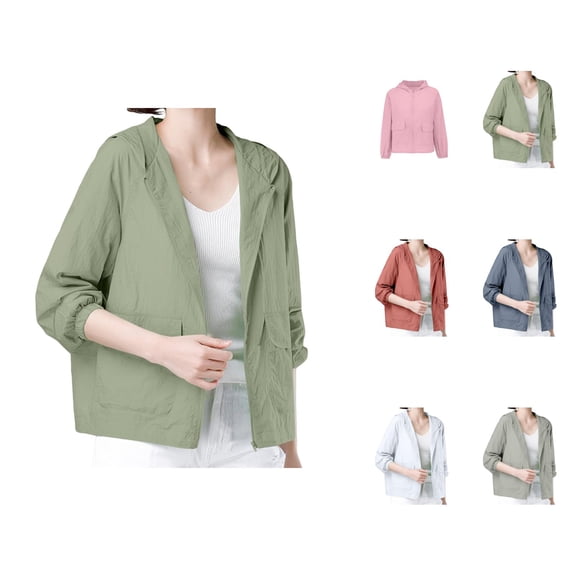 Summer Sun Jacket for Women Long Sleeve Outdoor Sun Protection Lightweight Breathable Zip Up Hooded Jackets Outerwear