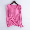 thumbnail image 2 of Built in Bra Long Sleeve Tops for Women Padded Long Sleeve T-Shirts Pajamas Sleepwear Casual Loose Crew Neck Fitted Workout Yoga Tops Camisole Shirts Pinky M, 2 of 6