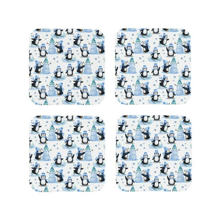 

Tideii Playful Penguins and Snowmen for Leather Coasters 4 Pieces Anti-fouling and Anti-scalding Decorative Coasters Suitable for Restaurants Kitchens Coffee Shops-Square