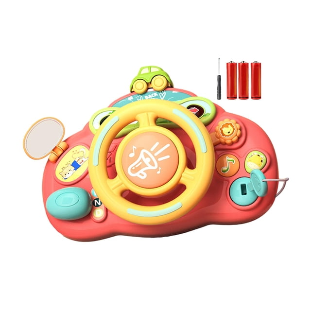 Juguete con Volante, Mi Primera Conducción, Mini Juguete Musical Educativo Interactivo de Aprendizaje para Niños, Bebés, Regalos de Cumpleaños batería rosa