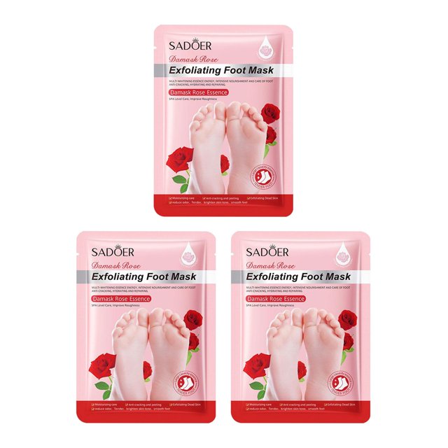 3 mascarillas exfoliantes para pies para callos y talones agrietados. Regalo refrescante para mujeres. Rosa