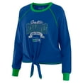 thumbnail image 2 of Women's WEAR by Erin Andrews Royal/Neon Green Seattle Seahawks Plus Size Tie-Front Long Sleeve Top, 2 of 4