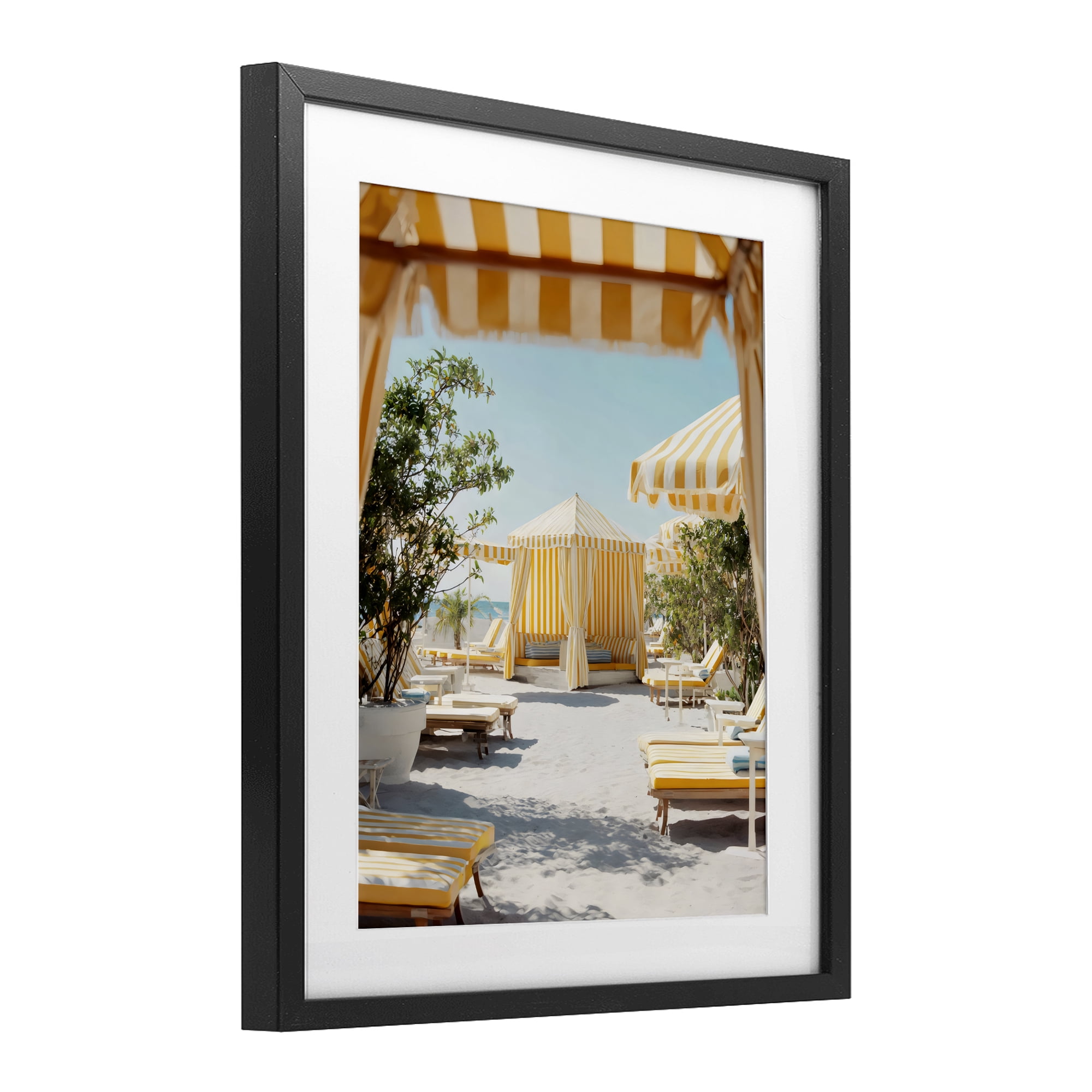 Stupell Industries Yellow Striped Beach Cabanas Black Framed Print Under Glass, design by Franklyn Gregory