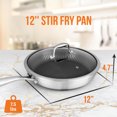 thumbnail image 2 of NutriChef NC3PL12 Nonstick Tri-Ply Stainless Steel Stir Fry Pan with Glass Lid, 12 inch, 2 of 9