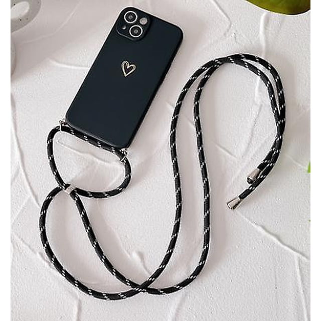 Chain Lanayrd Case Compatible Iphone 14 Pro Max/14 Pro Heart Motif Pattern With Cord For Necklace Soft