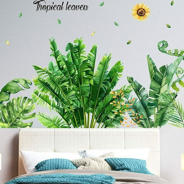 Exquisitas calcomanías de pared con hojas de plantas colgantes, decoración extraíble para el hogar, dormitorio, sala de estar, aula, oficina, diseño de plantas tropicales, aplicación de despegar y