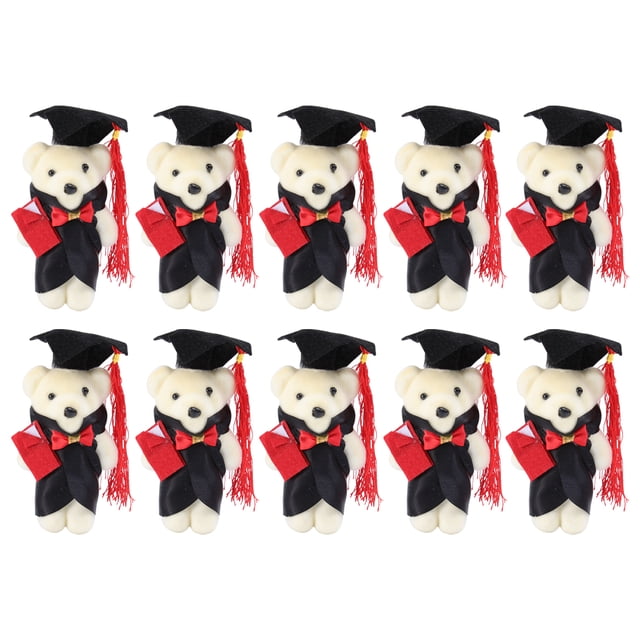 10 ramos de flores de 12 cm para ceremonia de graduación, adorables osos de pie, para decoración (negro y blanco)
