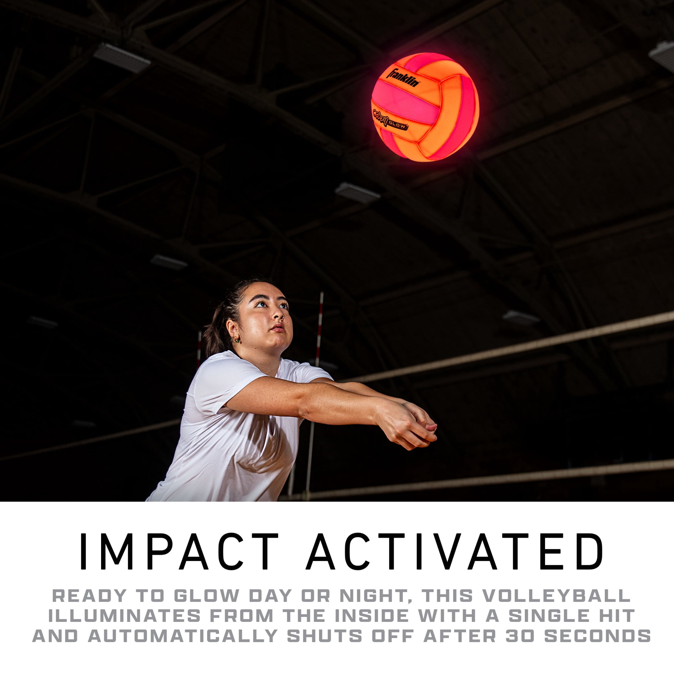 Franklin Sports Glow in the Dark Volleyball - Crazy Glow Light Up LED Volleyball + Air Pump - Official Size + Weight Ball - Indoor + Outdoor Synthetic Cushioned Cover - Perfect Gift for Kids + Adults