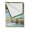 thumbnail image 2 of Waterfall Soft Flannel Fleece Blanket, Water Falls into the Lake Through the Rock Stairs in the Forest Artwork Print, Cozy Plush for Indoor and Outdoor Use, 50" x 60", Blue and Green, by Ambesonne, 2 of 5