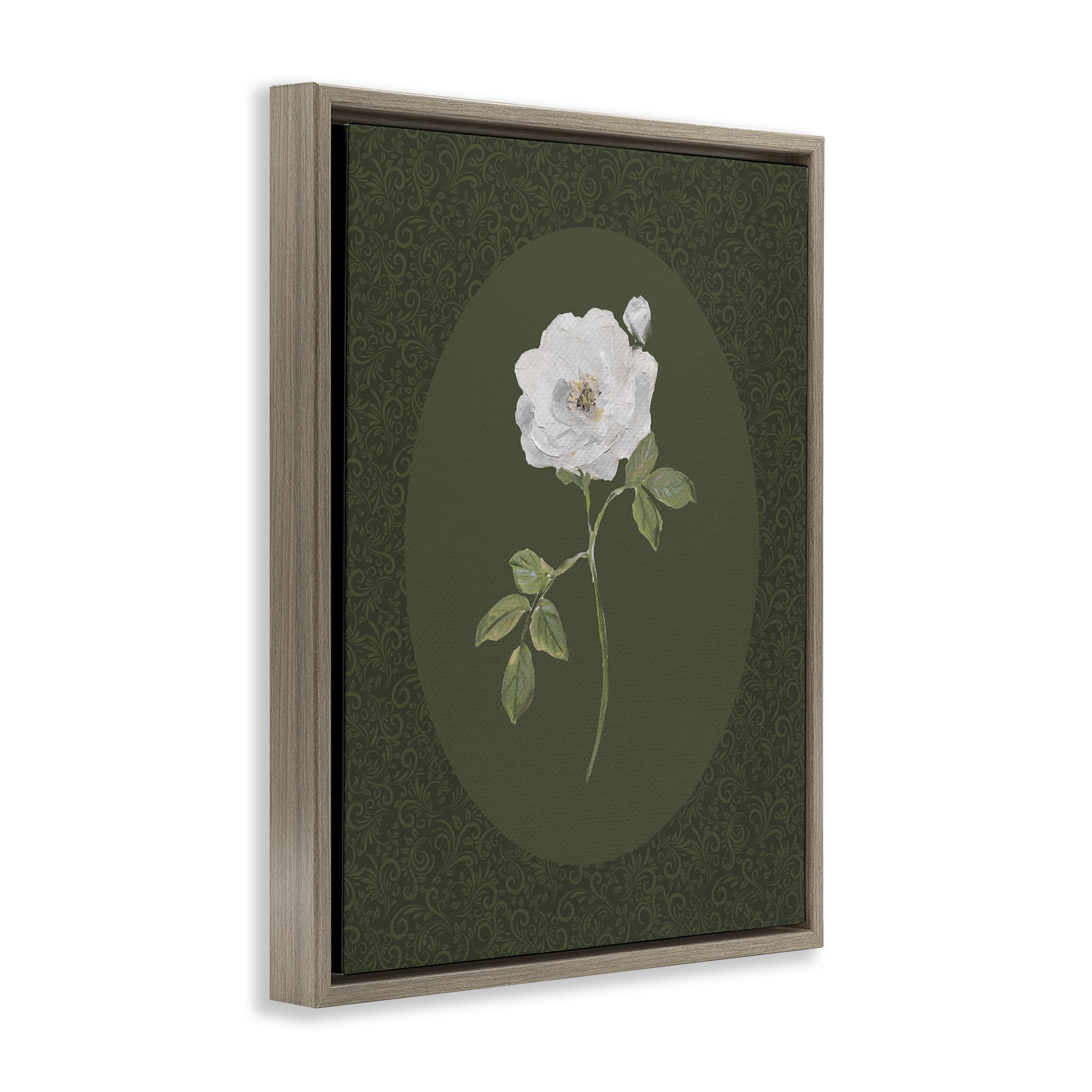 Stupell Industries Emerald & White Oval Rose Brown Framed Floater Canvas Wall Art, design by Sally Swatland