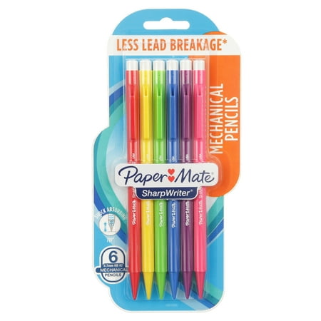 Paper Mate Sharpwriter Mechanical Pencil HB 0.7mm Assorted Color Barrels 6 Pack
