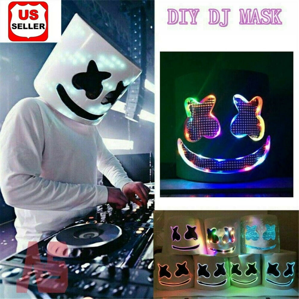 LED MarshMello DJ Mask Full Head Helmet Cosplay Marshmallow Party Bar Music Prop 